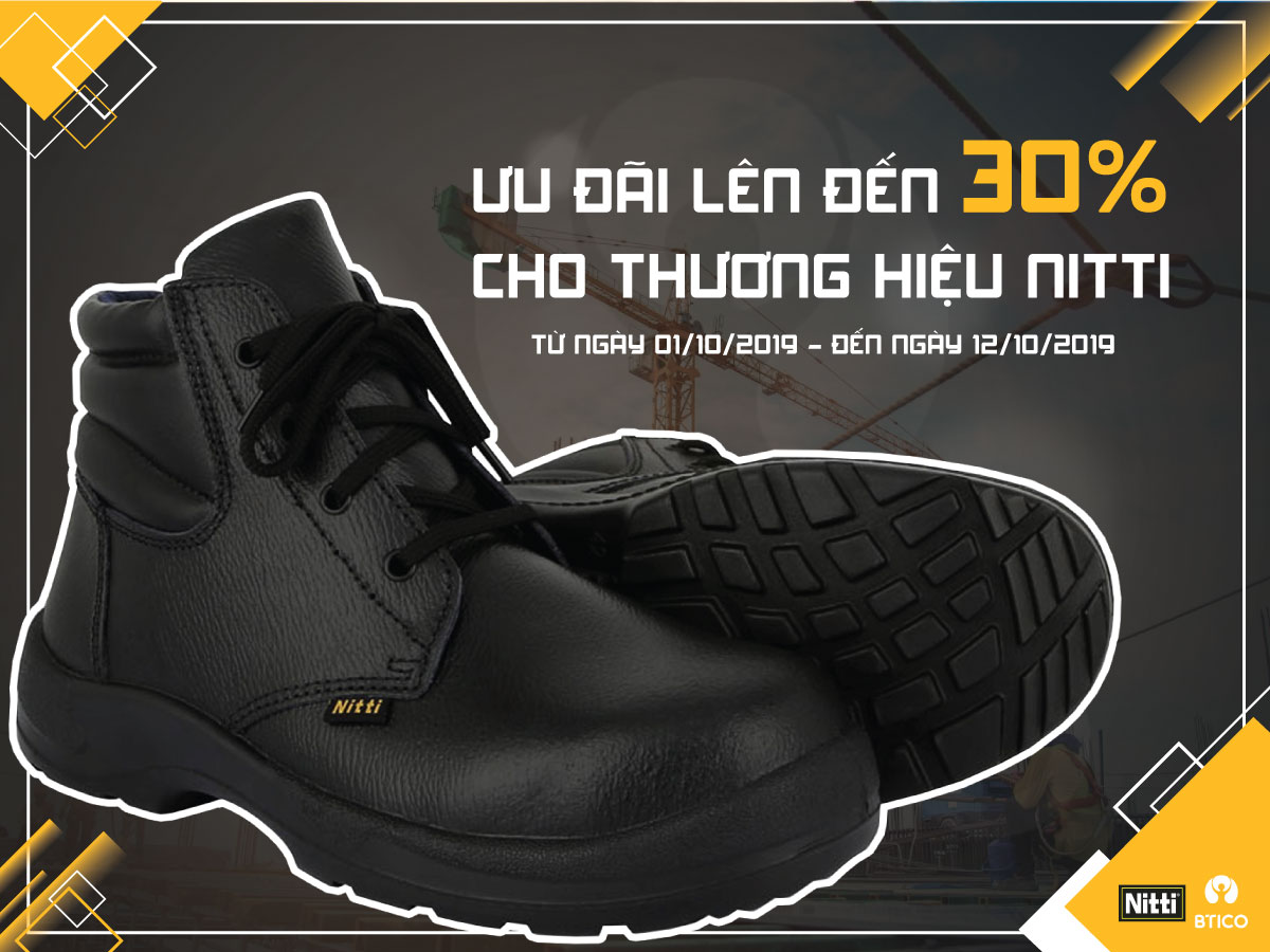 Banner chương trình khuyến mãi giảm 30% giày bảo hộ Nitti